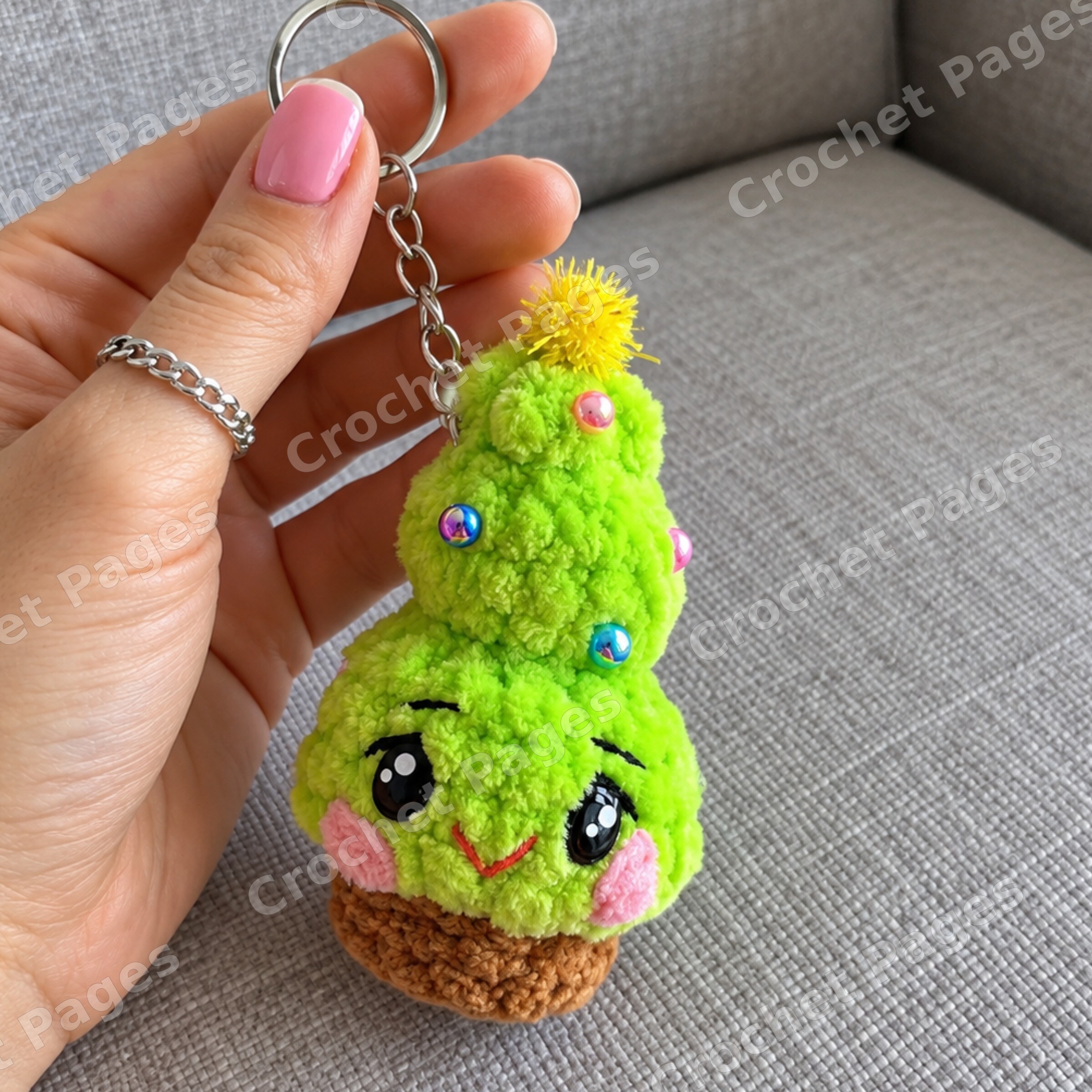 Christmas tree keychain crochet sample, gallery view 4