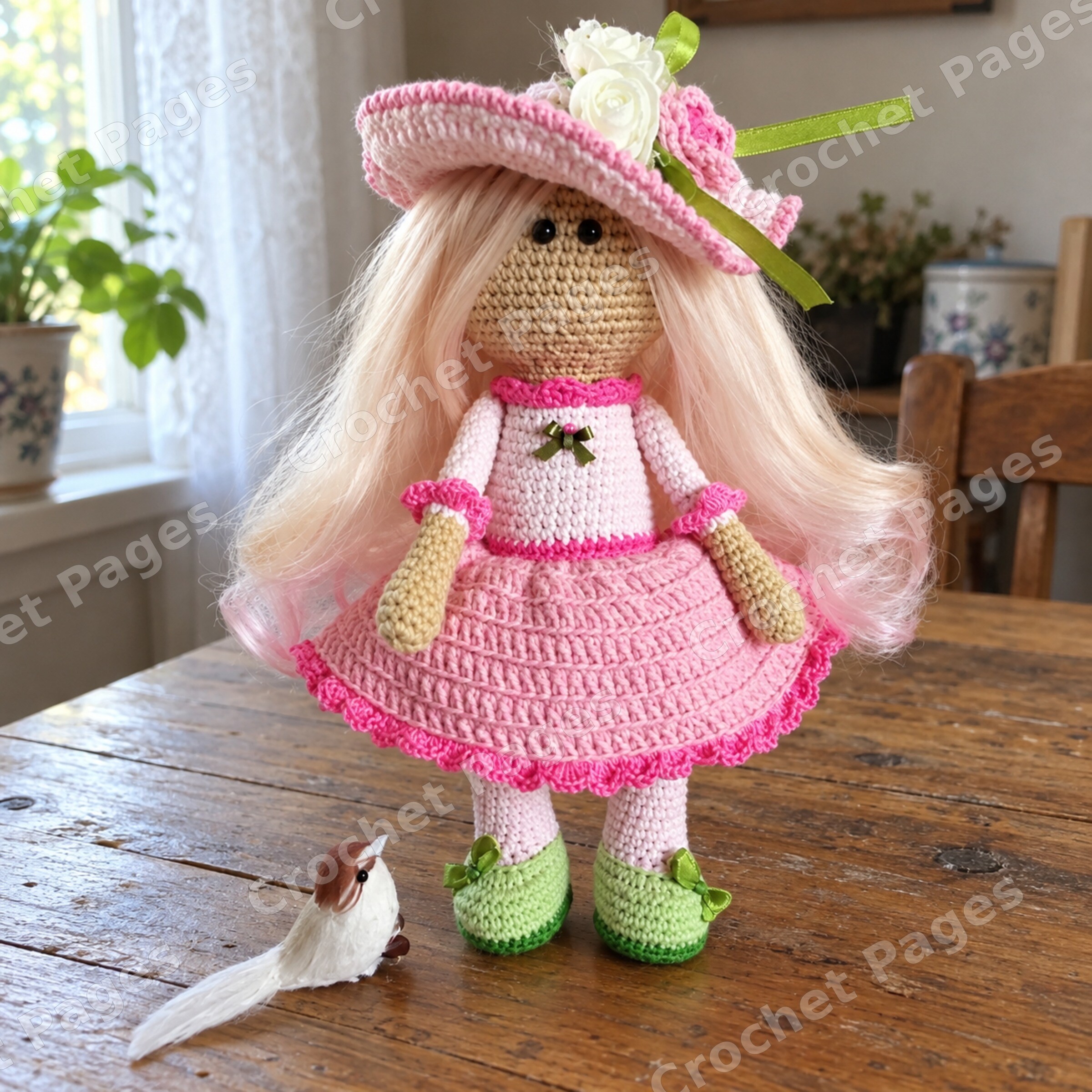 Rose Garden doll crochet sample with skirt, main image