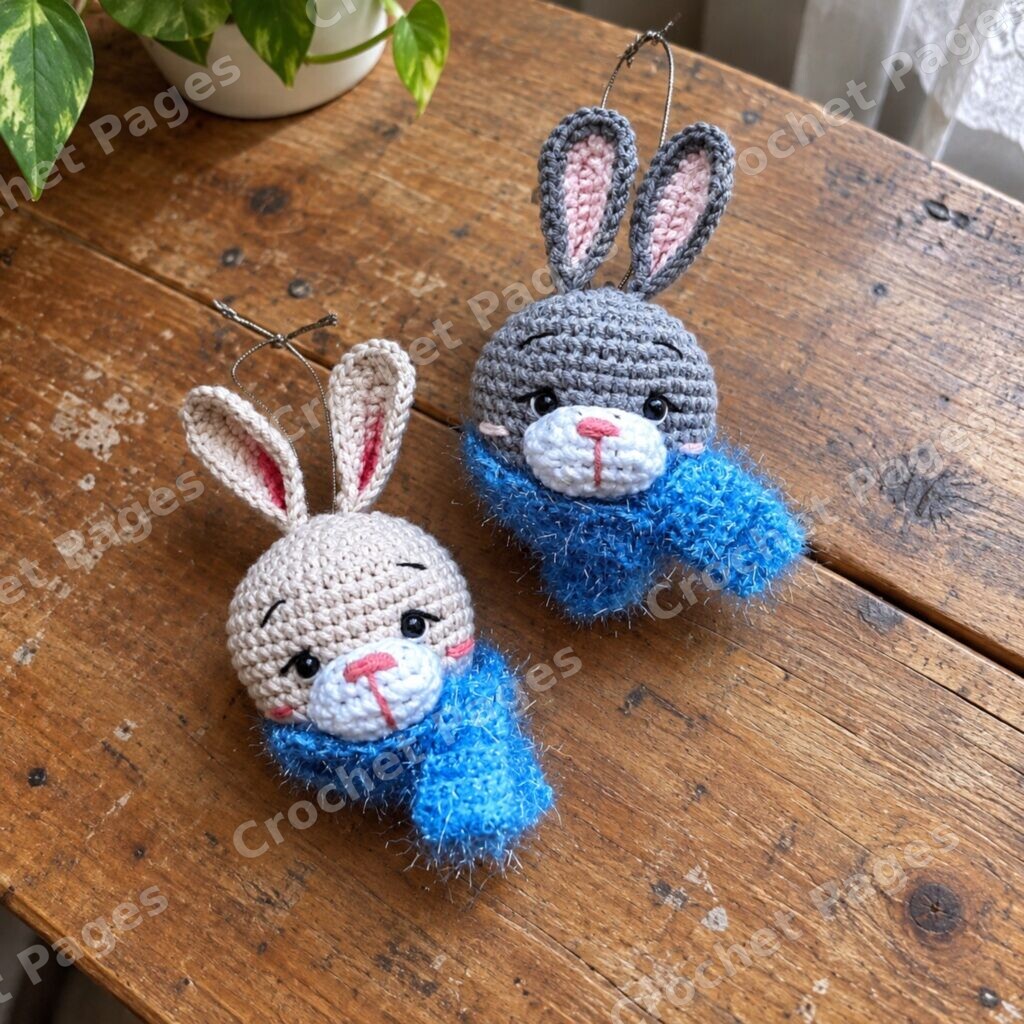 Bunny Christmas ornament crochet sample with scarf, main image
