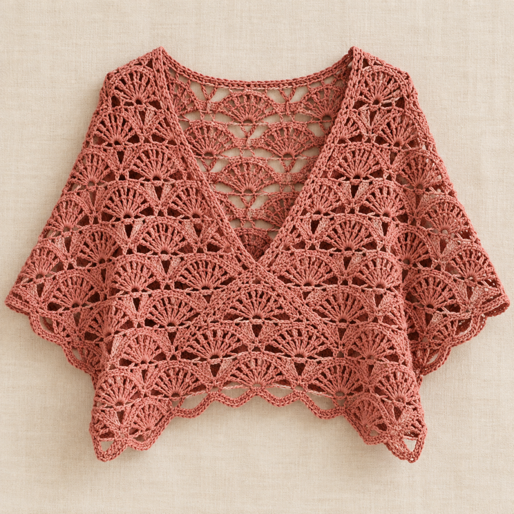 Rose Fan and Mesh Crochet Stitch Chart - finished crochet preview