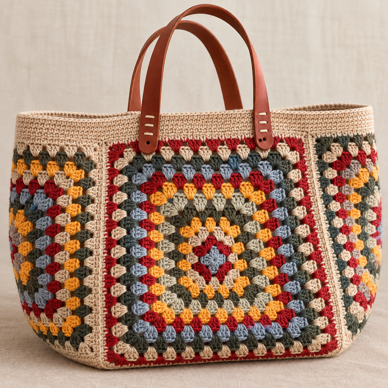 Six-Round Granny Square Tote Assembly Crochet Charts - finished crochet preview