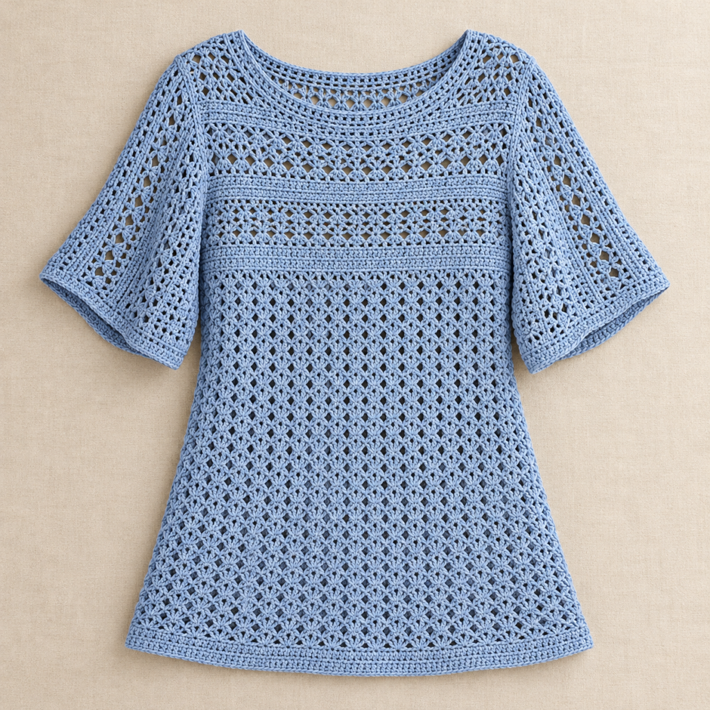 Raised V-Stitch Tunic Crochet Charts - finished crochet preview