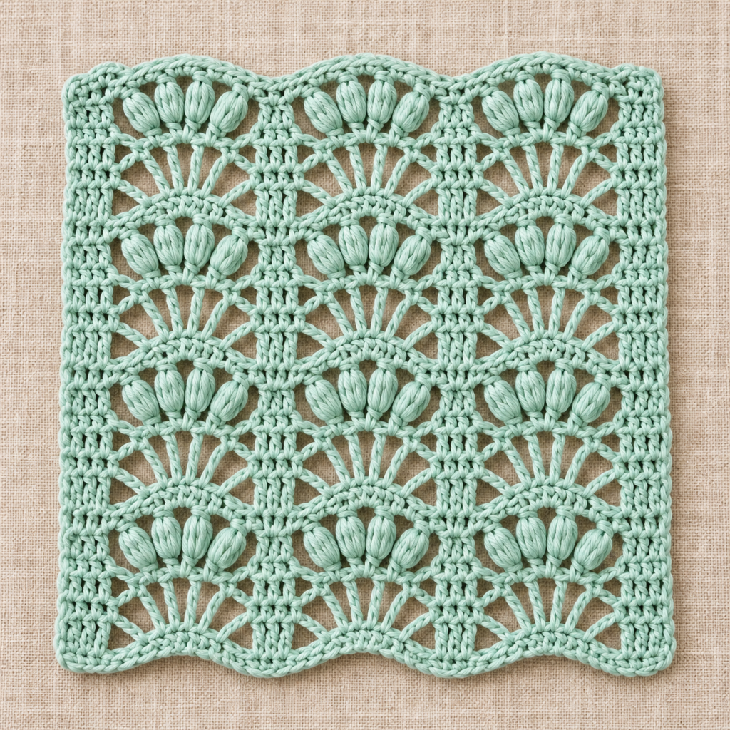 Puff Stitch and Fan Crochet Charts - finished crochet preview