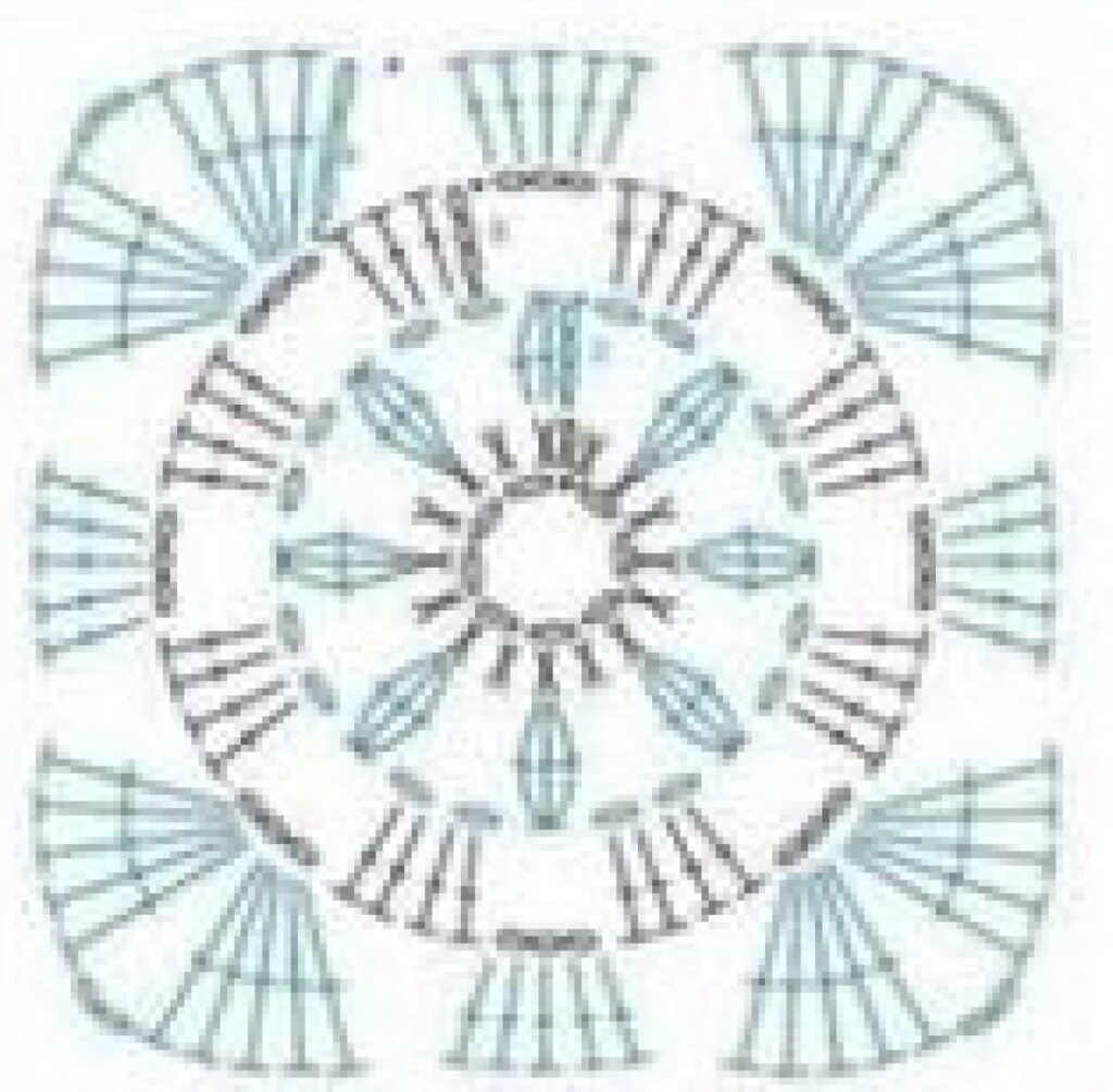 Eight-Petal Cluster and Fan Square Crochet Chart — English PDF
