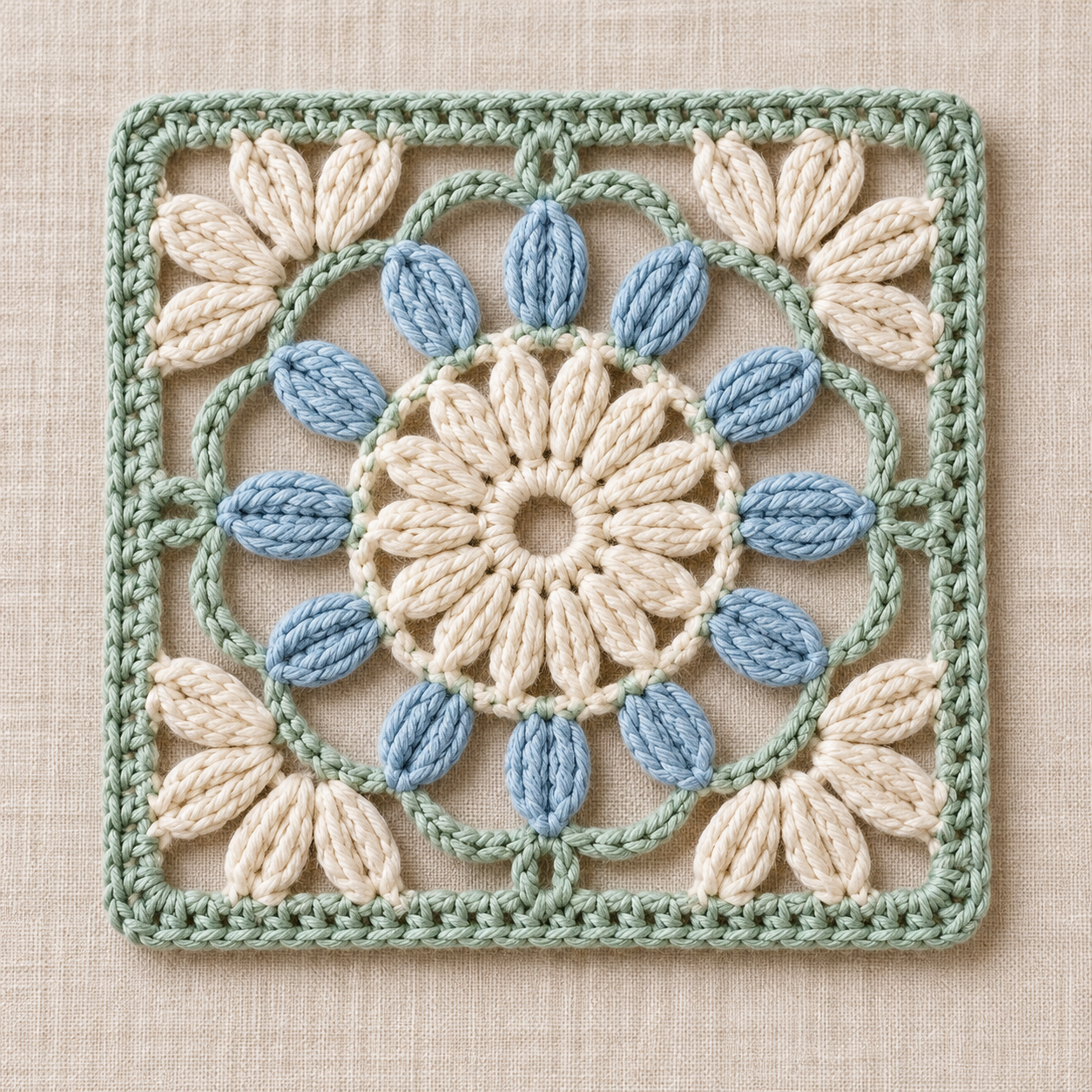 Raised Petal Square with Single Crochet Border Crochet Chart - finished crochet preview