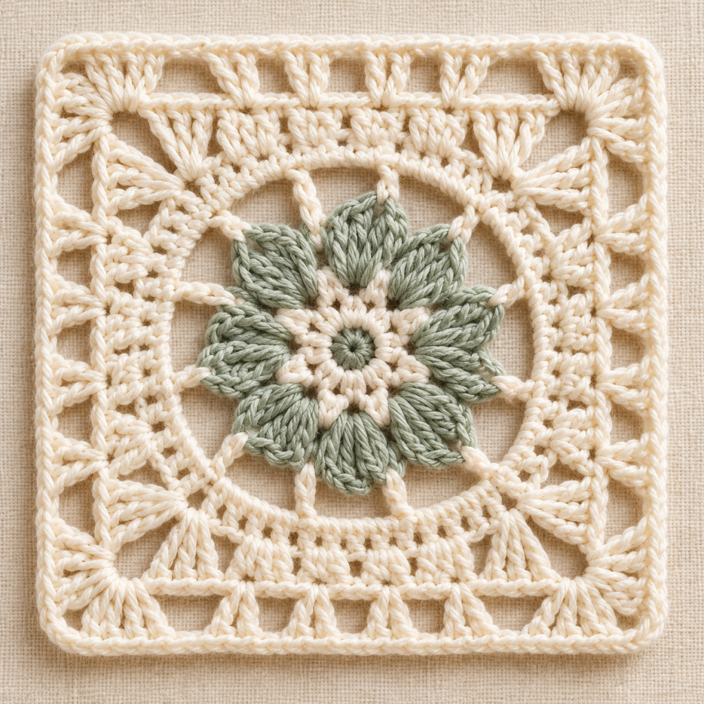 Styled crochet mockup preview: Starburst Petal Square Crochet Chart