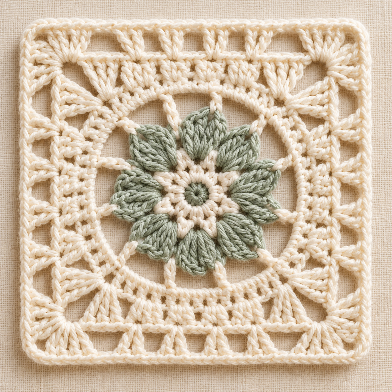 Styled crochet mockup preview: Starburst Petal Square Crochet Chart