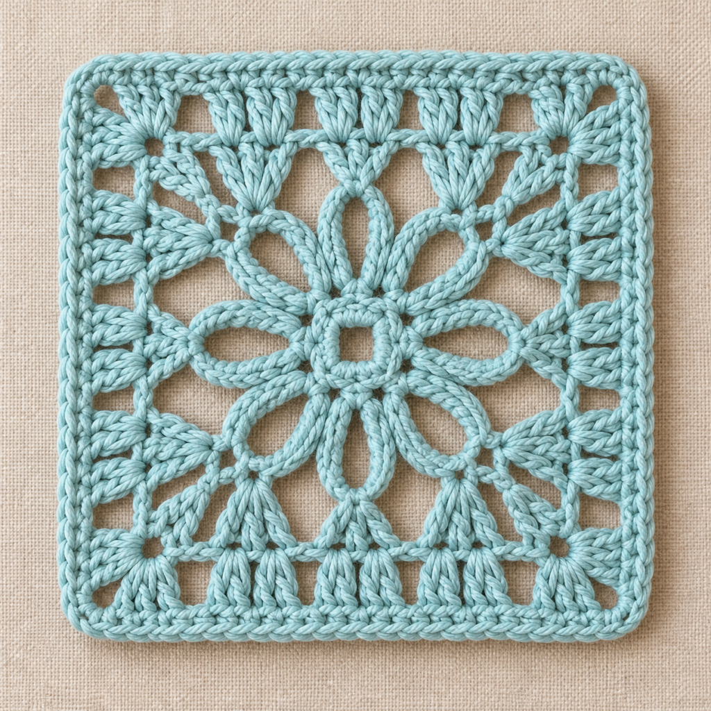 Eight-Loop Flower Square Crochet Chart - finished crochet preview