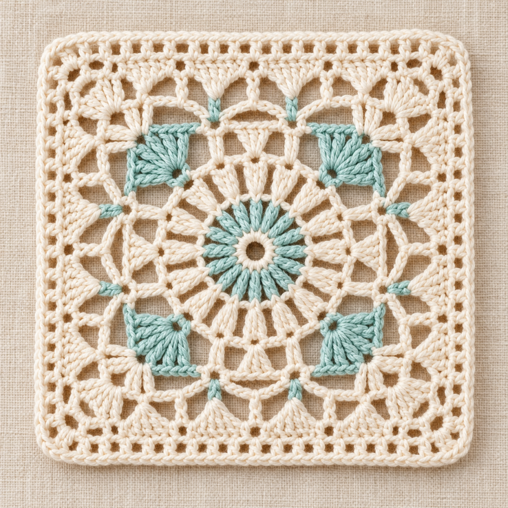 Spoked Circle and Cluster Square Crochet Chart - finished crochet preview