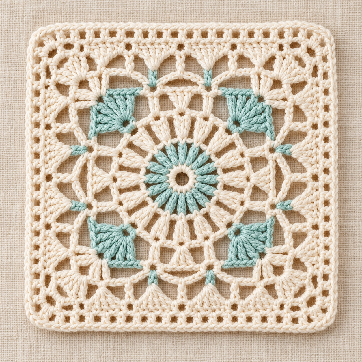 Spoked Circle and Cluster Square Crochet Chart - finished crochet preview