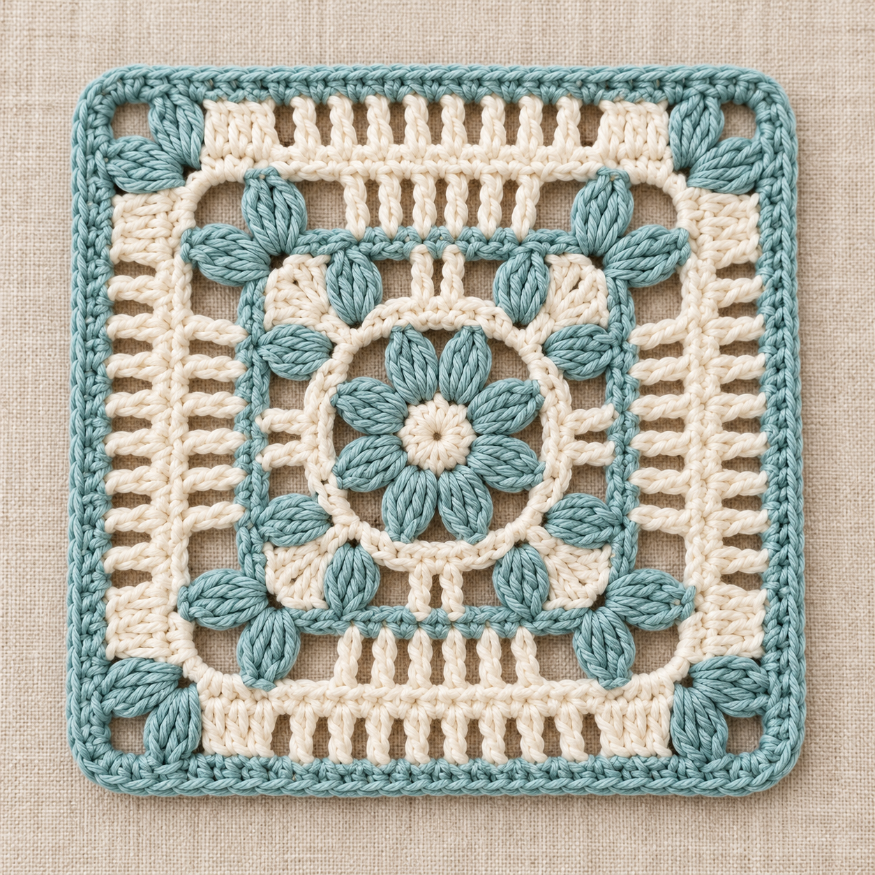 Four-Petal Cluster Square Crochet Chart - finished crochet preview