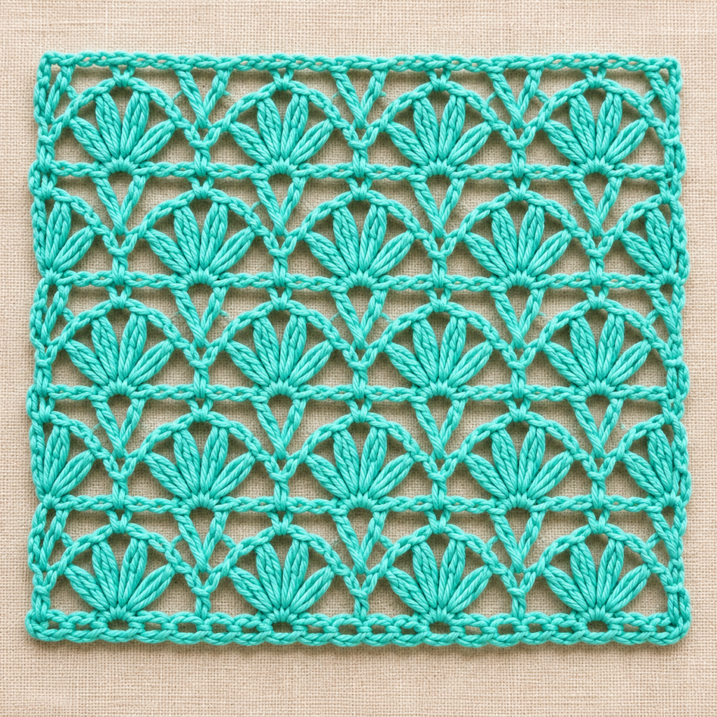 Six-Stitch Fan and V-Stitch Crochet Chart - finished crochet preview