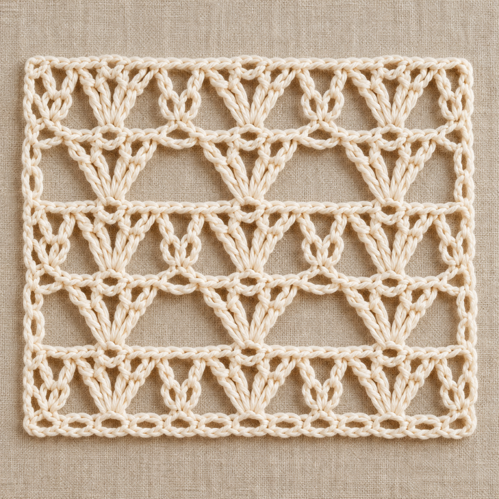Alternating V-Stitch and Chain Cluster Crochet Chart - finished crochet preview