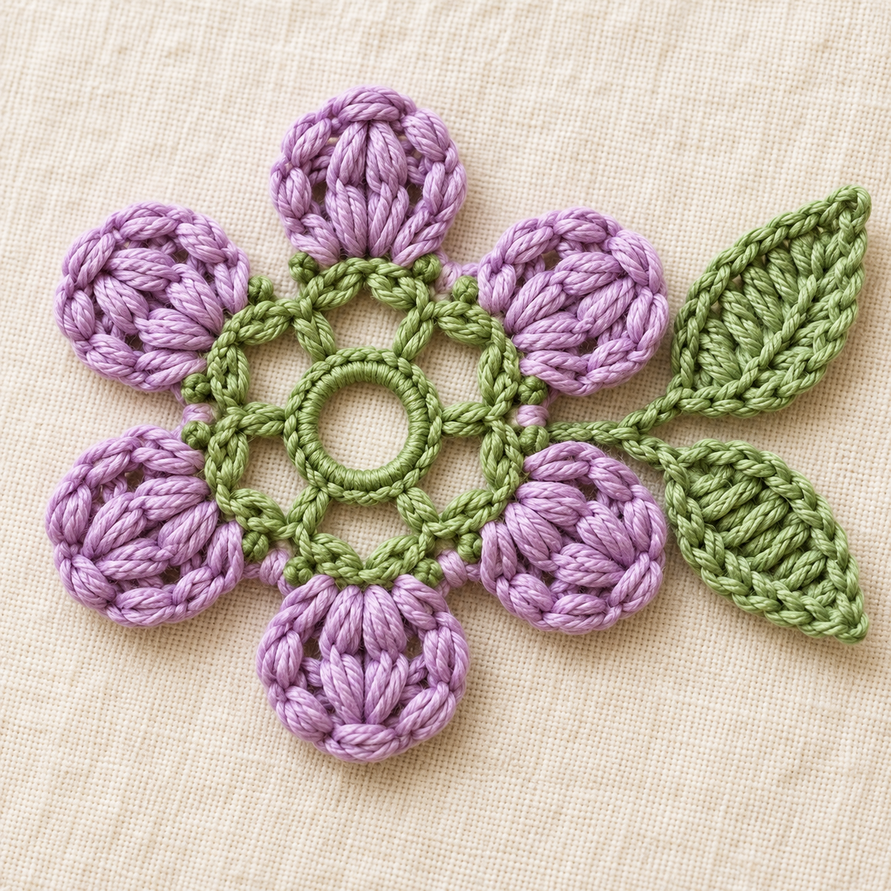 Styled crochet mockup preview: Cluster Flower with Two Leaves Crochet Chart
