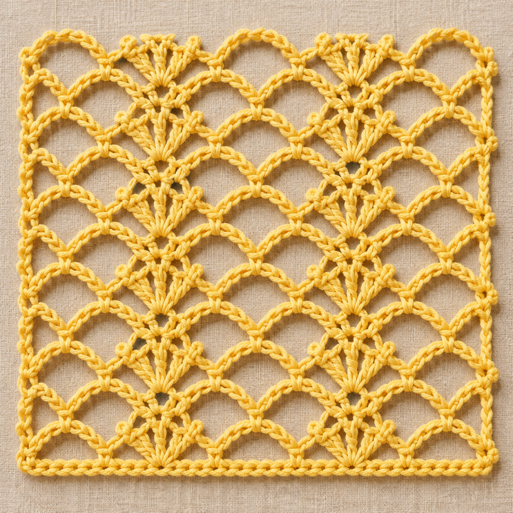Seventeen-Stitch Fan Mesh and Picot Edging Crochet Charts - finished crochet preview