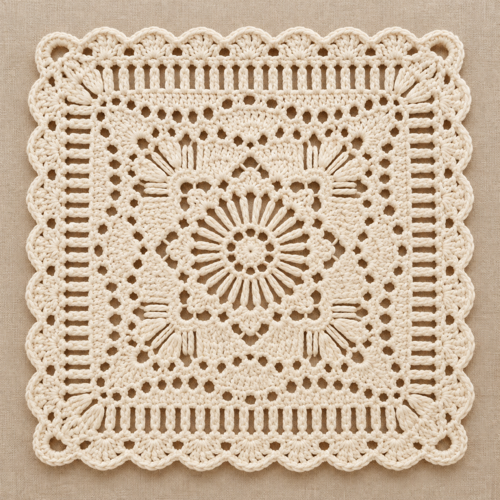 Scalloped Flower Chair Pad Square Crochet Chart - finished crochet preview