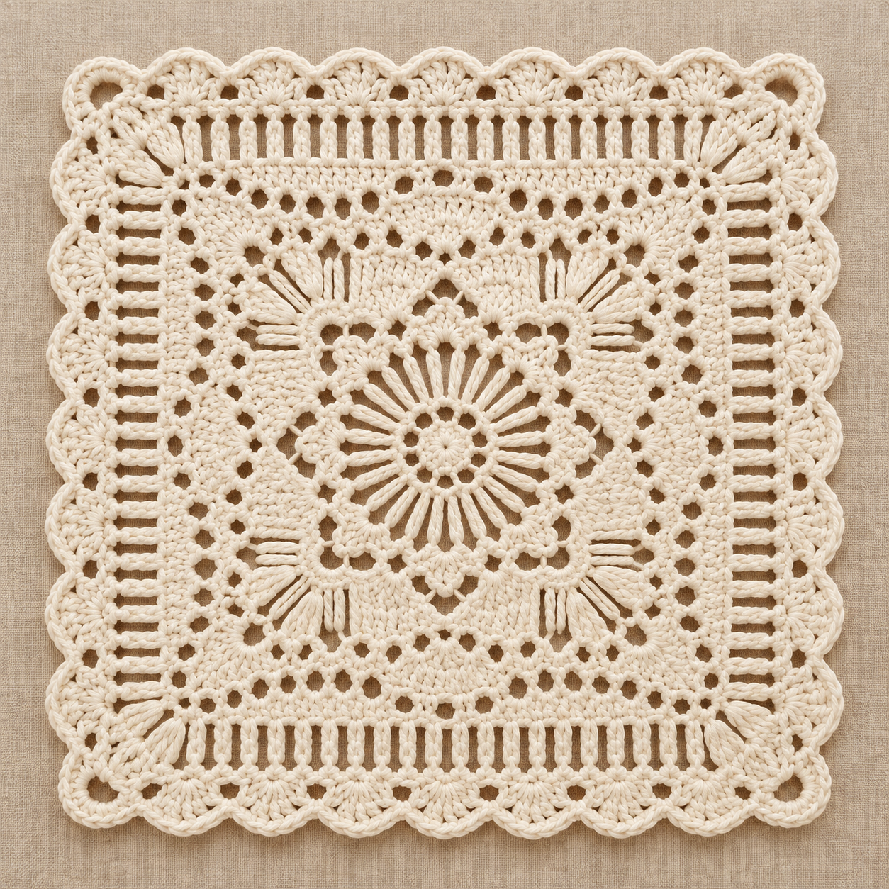 Scalloped Flower Chair Pad Square Crochet Chart - finished crochet preview