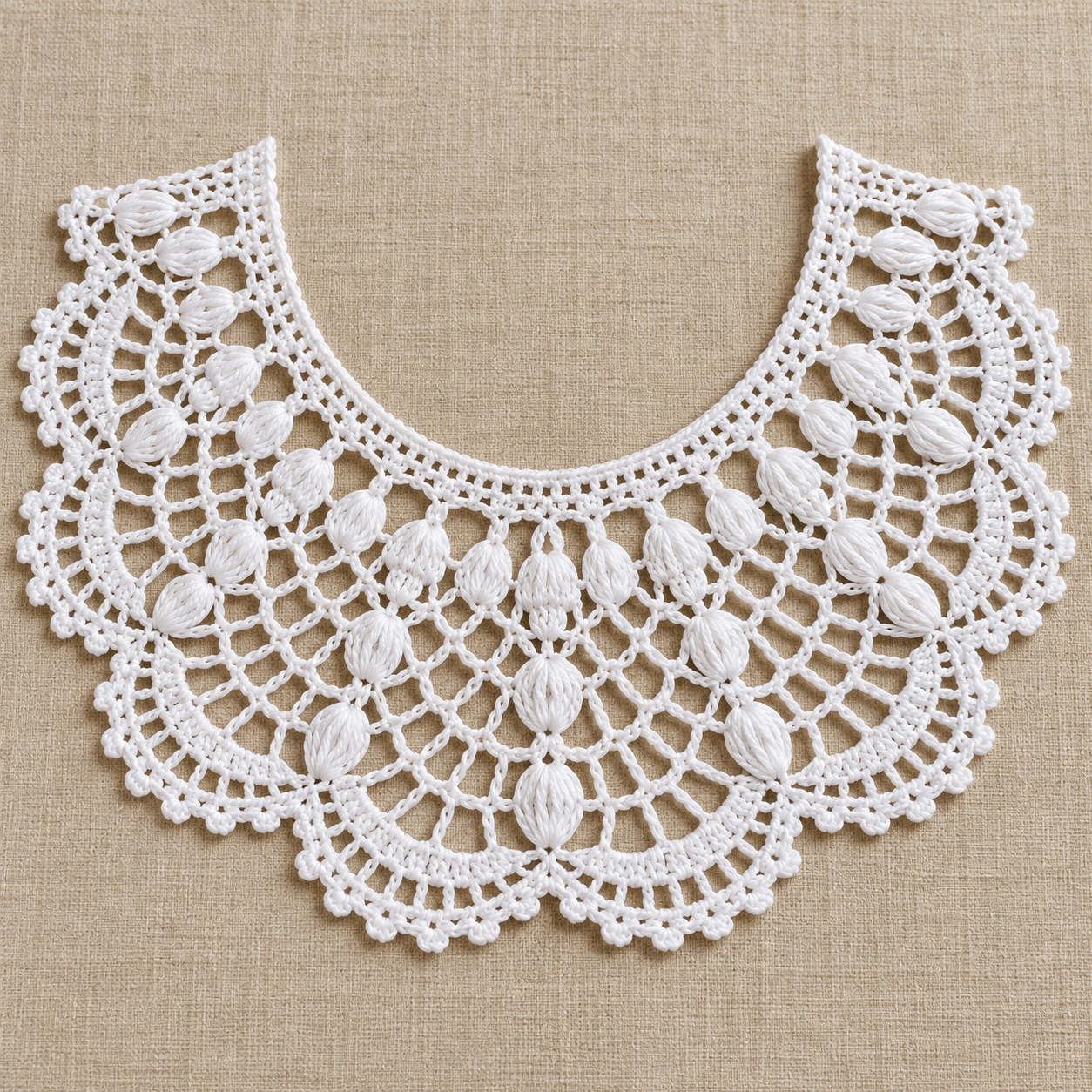 Puff and Mesh Scalloped Collar Crochet Chart - finished crochet preview
