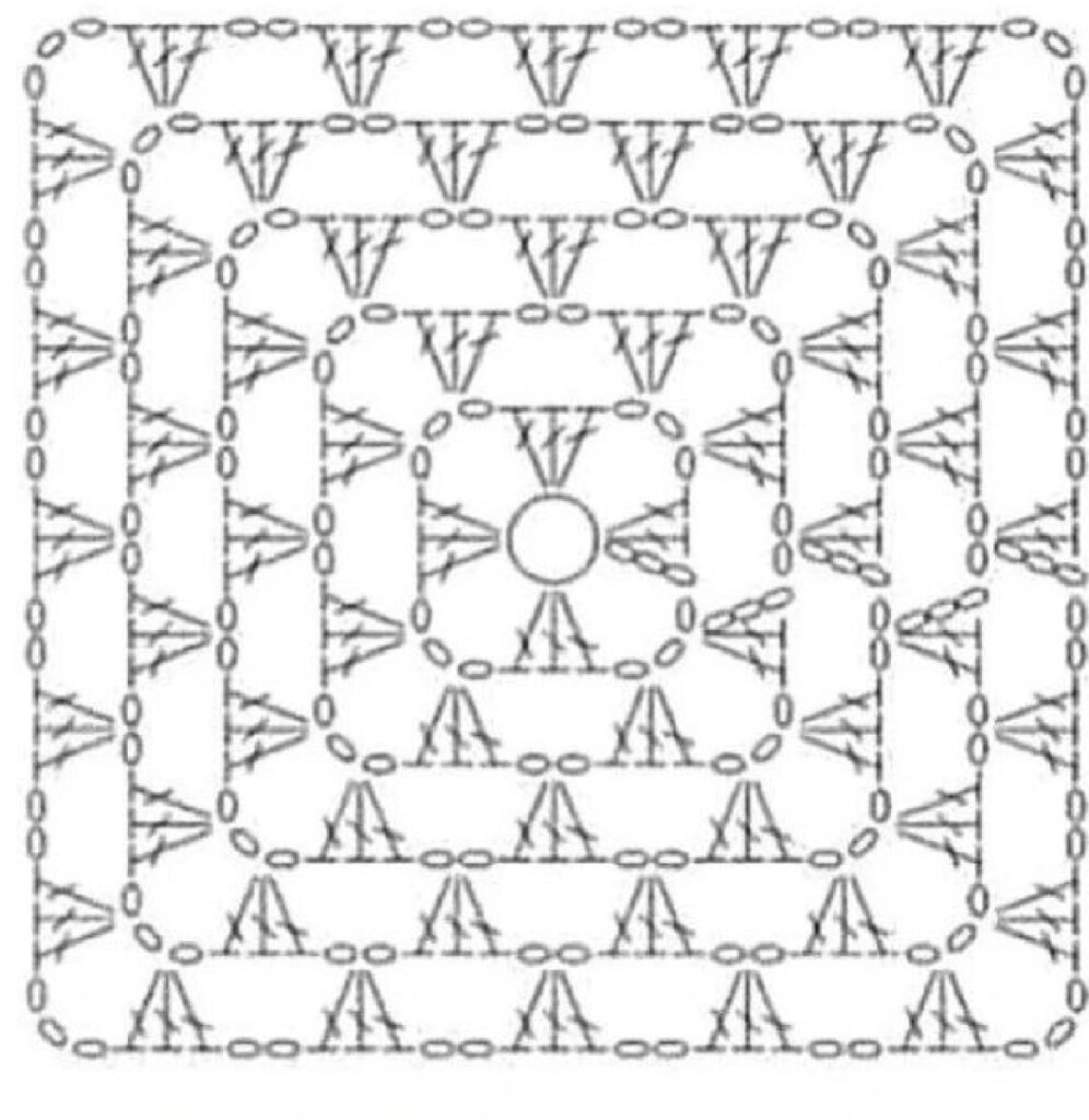 Four-Round Chain and Cluster Square Crochet Chart — English PDF