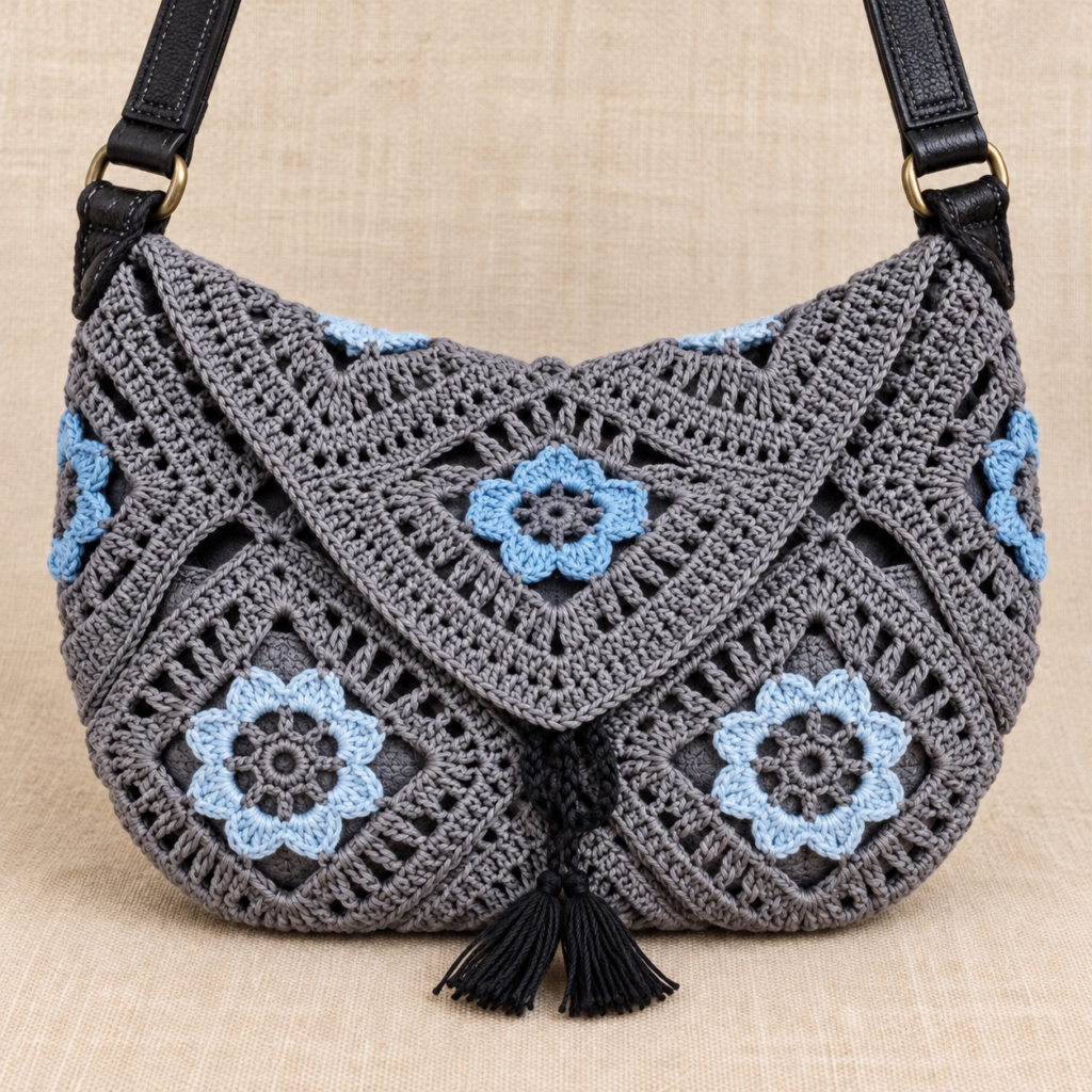 Fan Flower Triangle Crochet Motif Chart - finished crochet preview