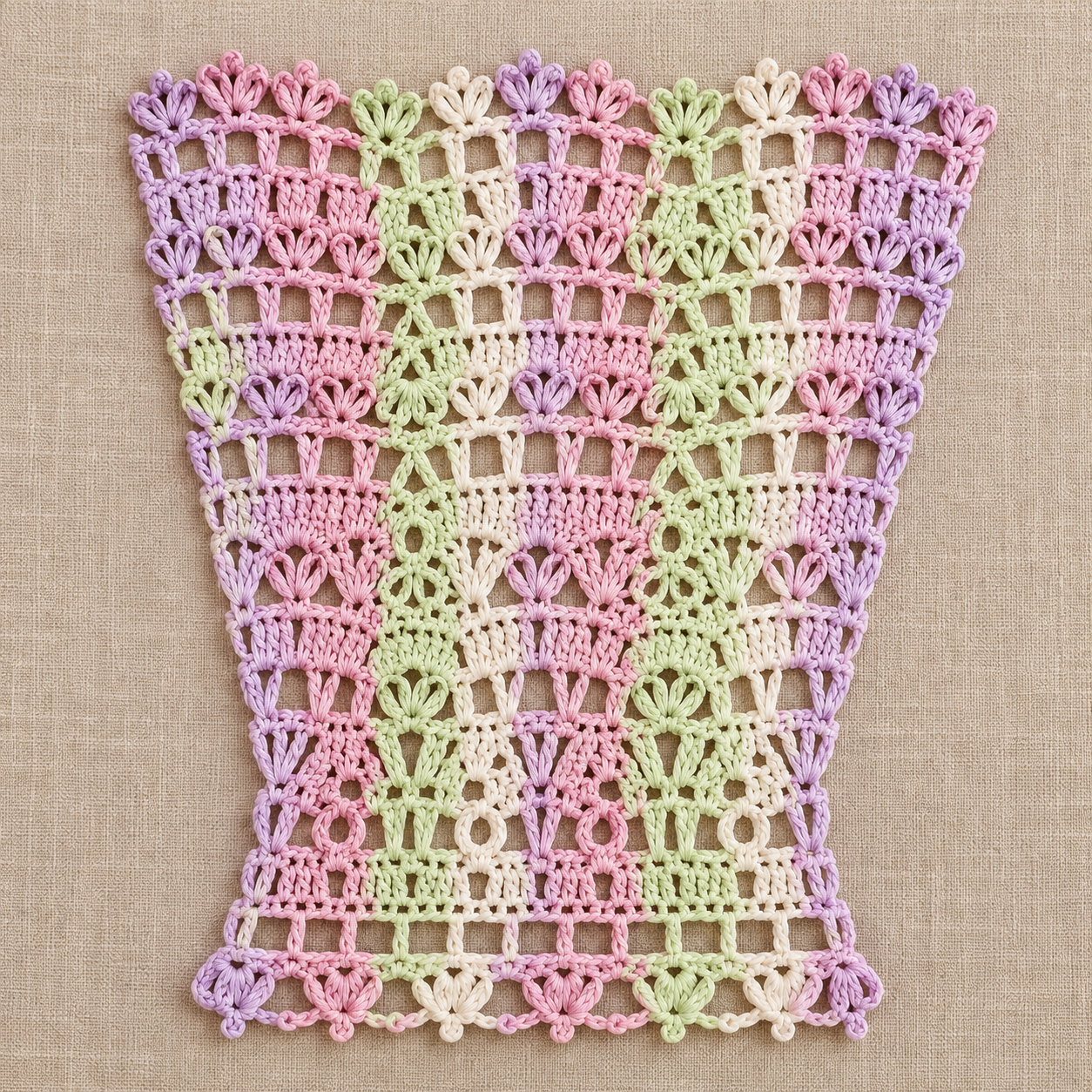 Tiered Cluster Lace Dress Panel Crochet Chart - finished crochet preview