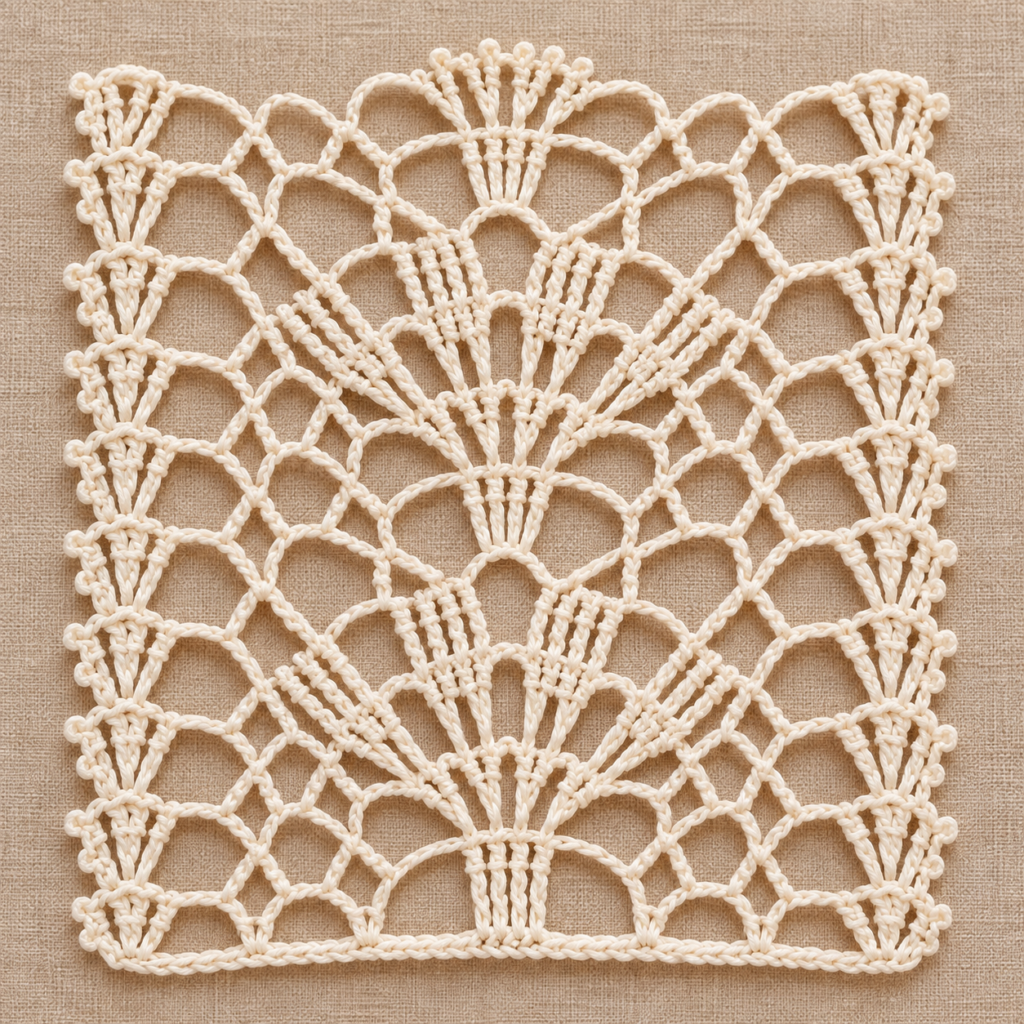 Ten-Row Fan and Mesh Crochet Stitch Chart - finished crochet preview