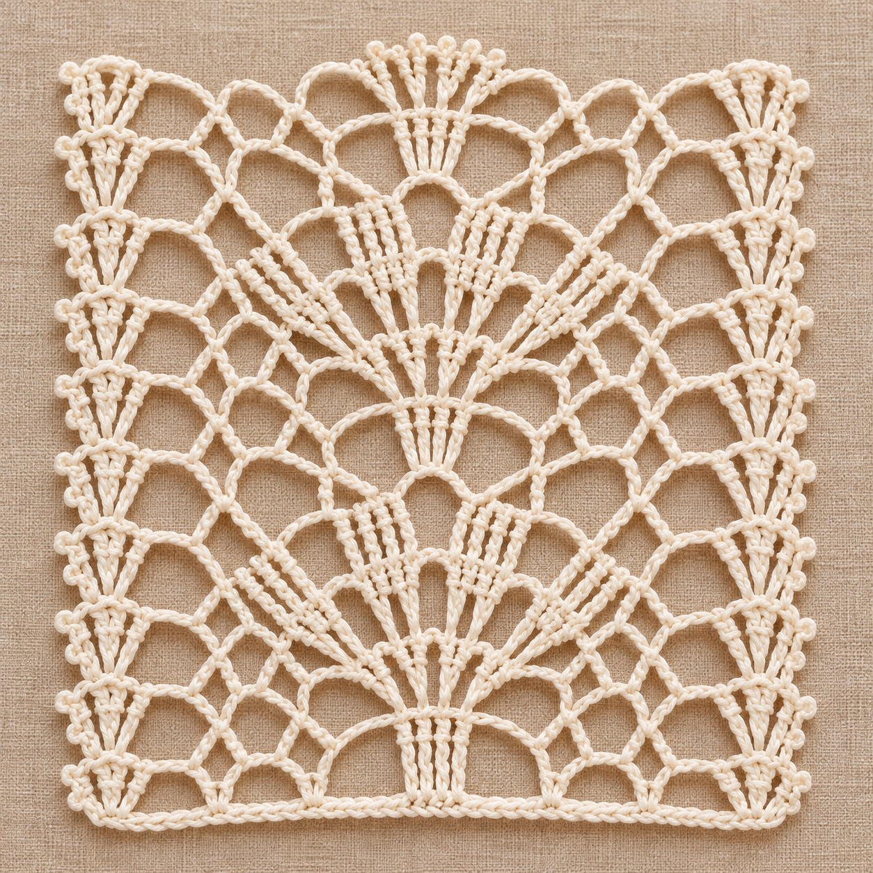 Ten-Row Fan and Mesh Crochet Stitch Chart - finished crochet preview
