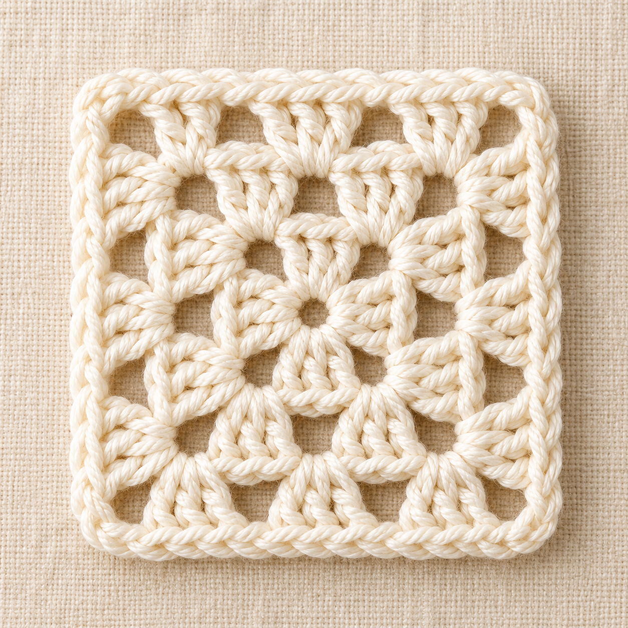 Styled crochet mockup preview: Three-Round Mini Granny Square Crochet Chart