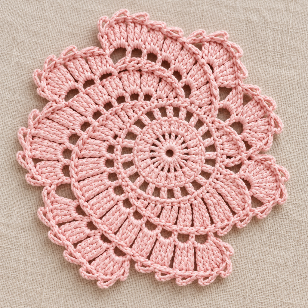Spiral Scalloped Disc Crochet Chart - finished crochet preview