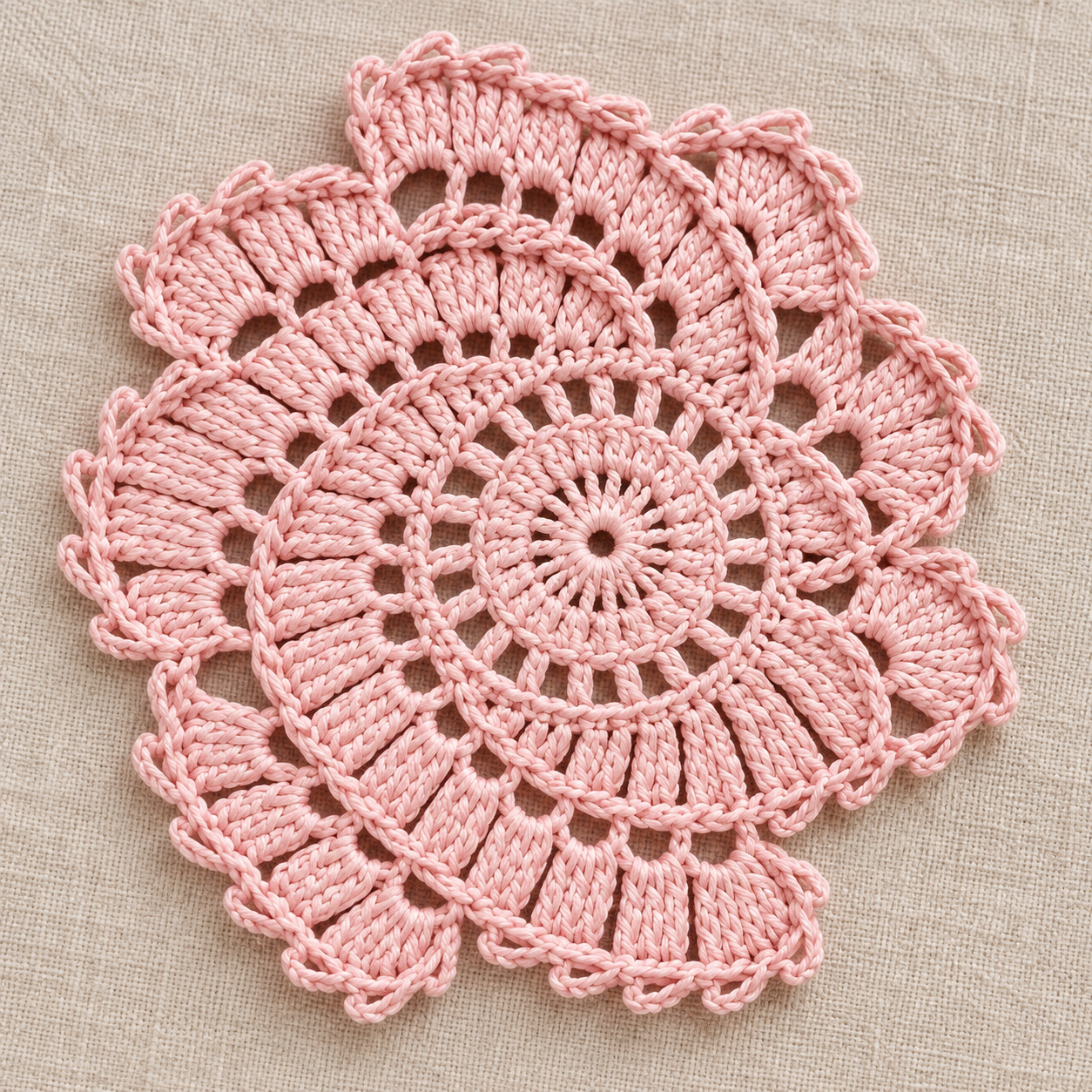 Spiral Scalloped Disc Crochet Chart - finished crochet preview