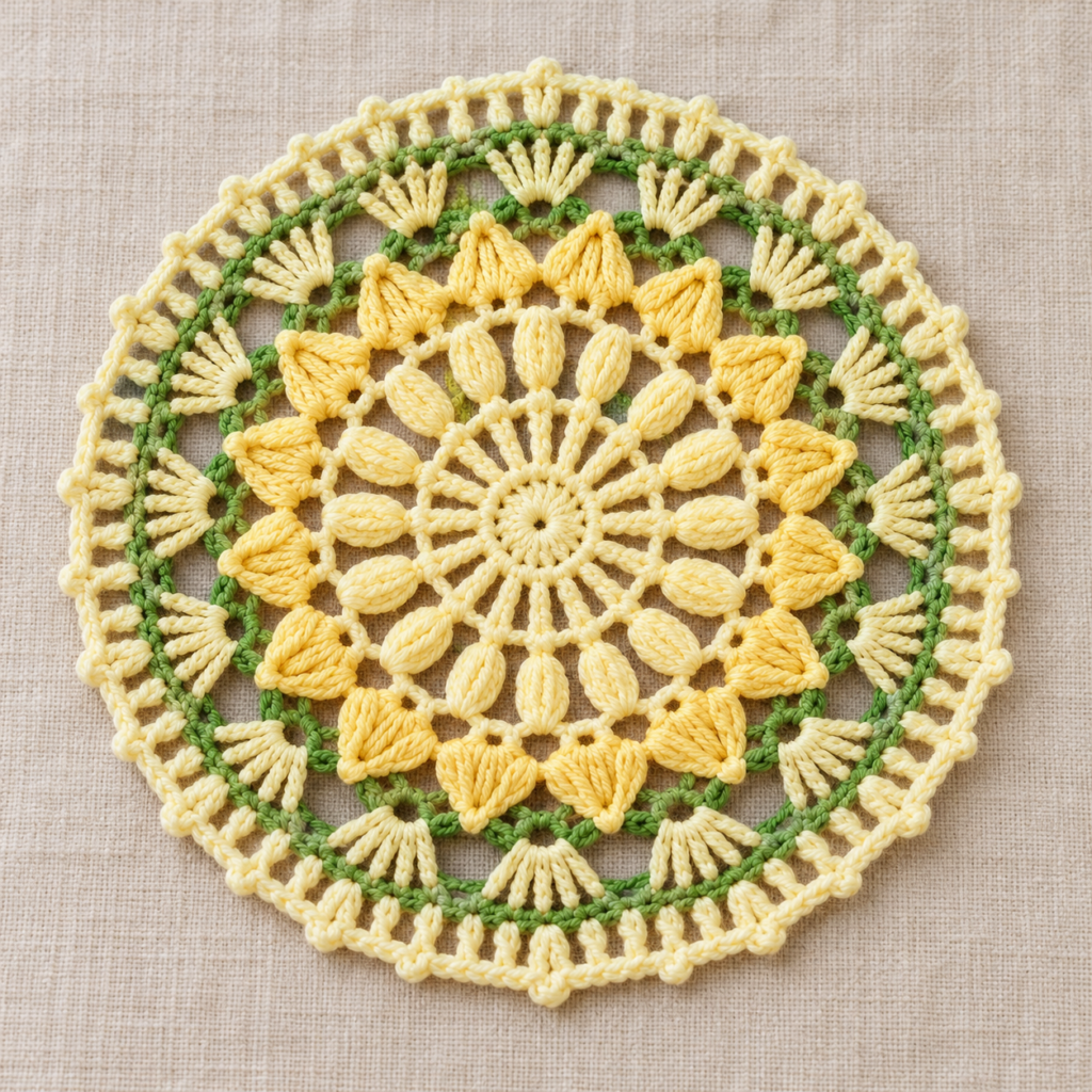 Puff Petal and Fan Round Motif Crochet Chart - finished crochet preview
