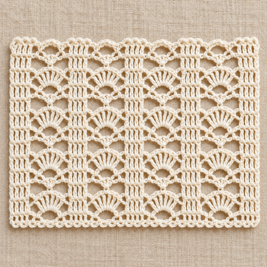 Vertical Fan Panels and Shell Edging Crochet Charts - finished crochet preview