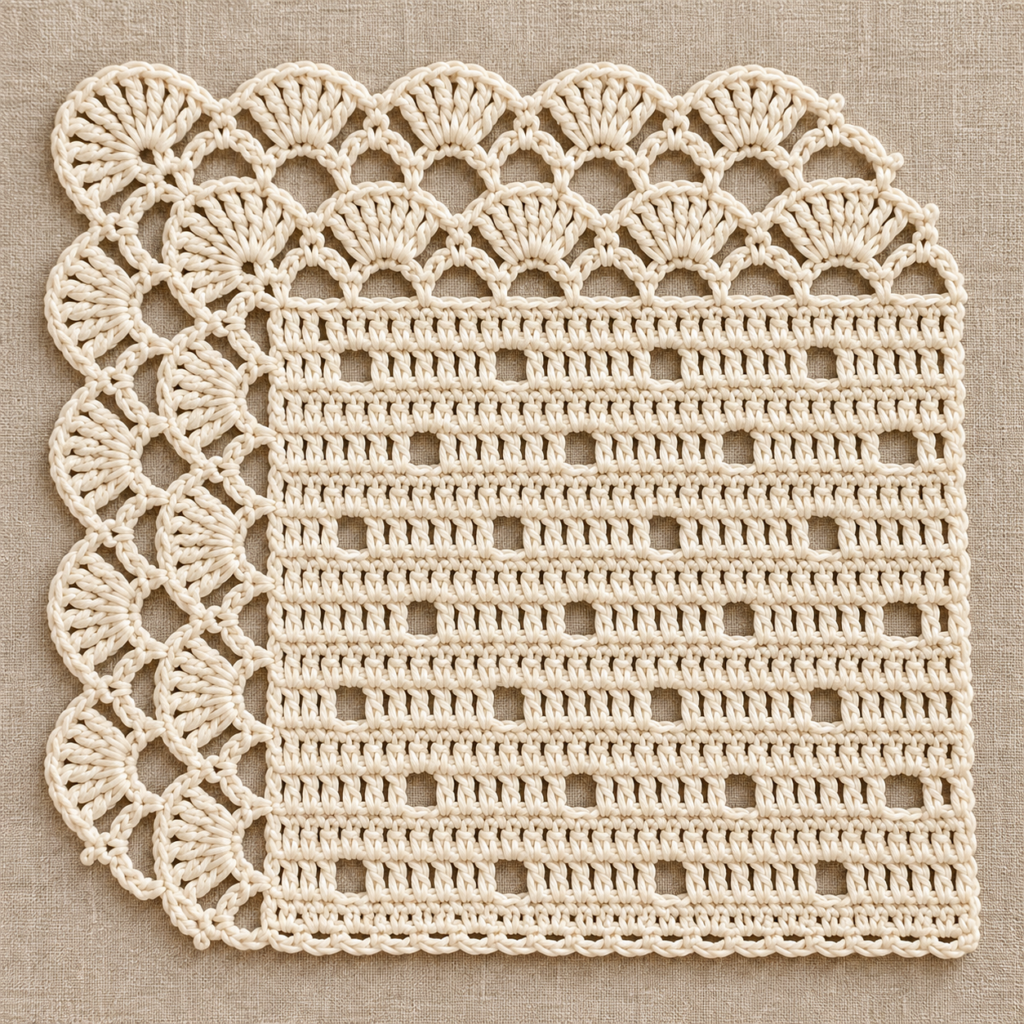 Small Filet Windows and Shell Border Crochet Charts - finished crochet preview
