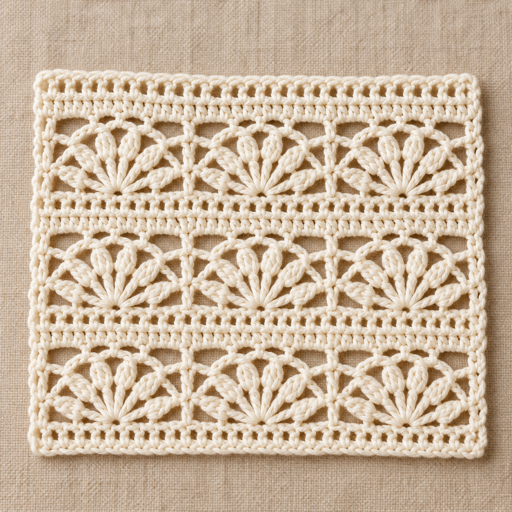 Shell Motif and Solid Stripe Crochet Chart - finished crochet preview