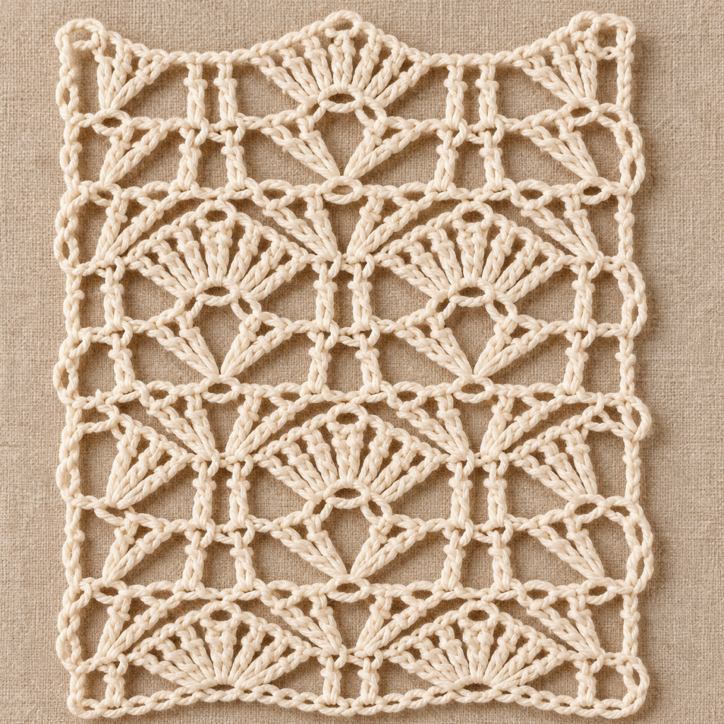 Six-Row Fan and Mesh Column Crochet Chart - finished crochet preview