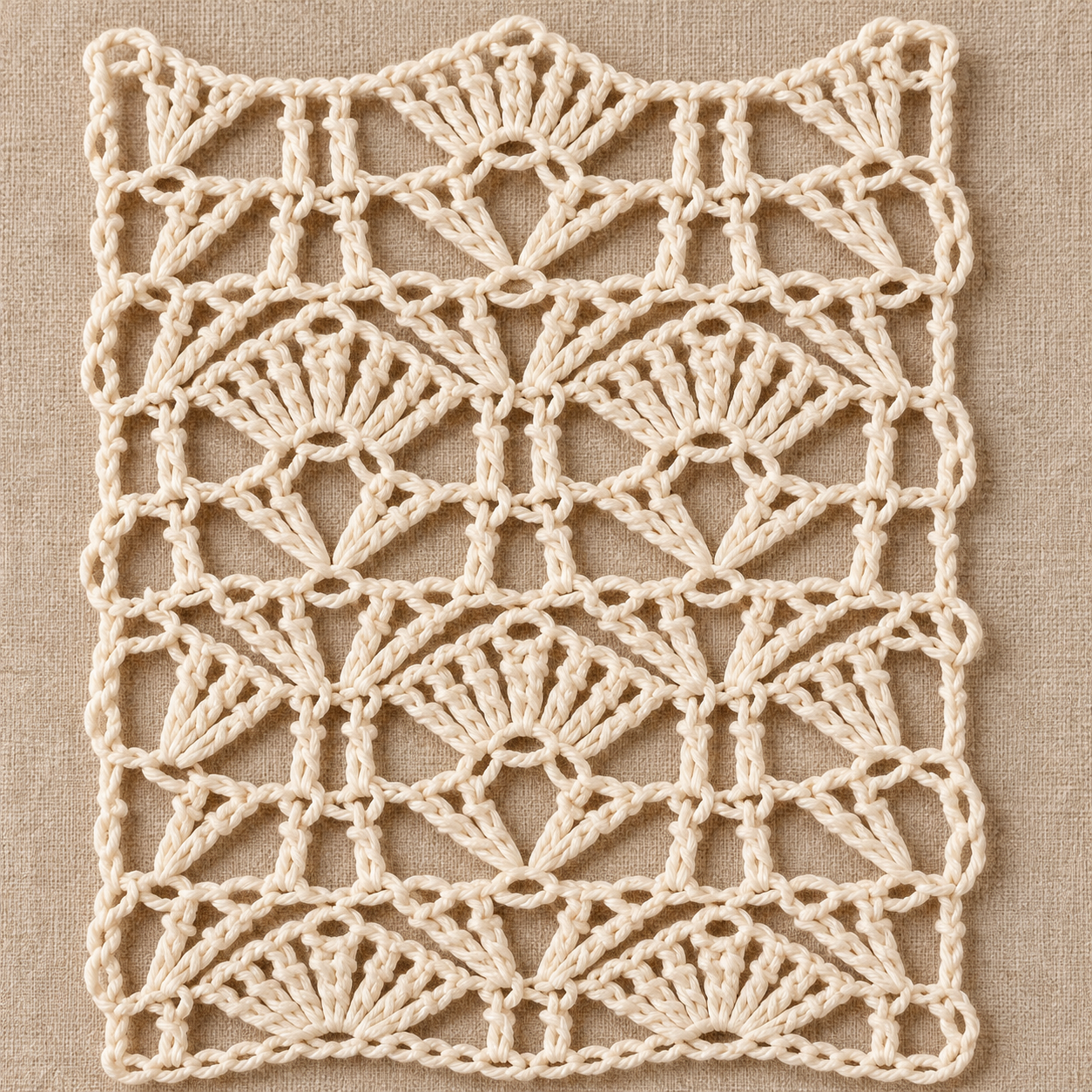 Six-Row Fan and Mesh Column Crochet Chart - finished crochet preview