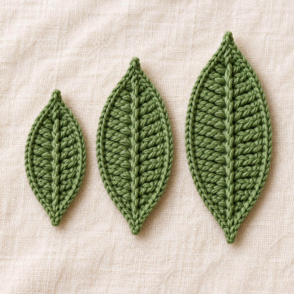 Styled crochet mockup preview: Three Leaf Sizes Crochet Motif Charts