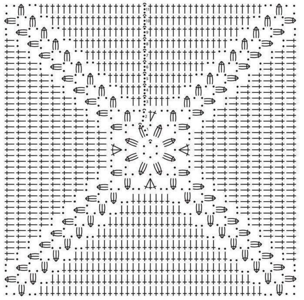 Diagonal Cluster Lines Crochet Square Chart — English PDF