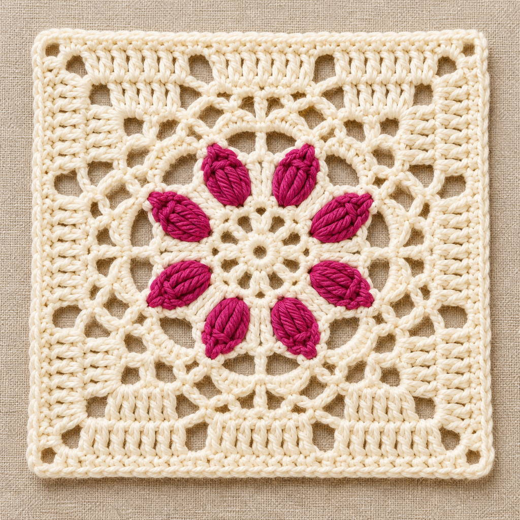 Eight-Cluster Flower Crochet Square Chart - finished crochet preview