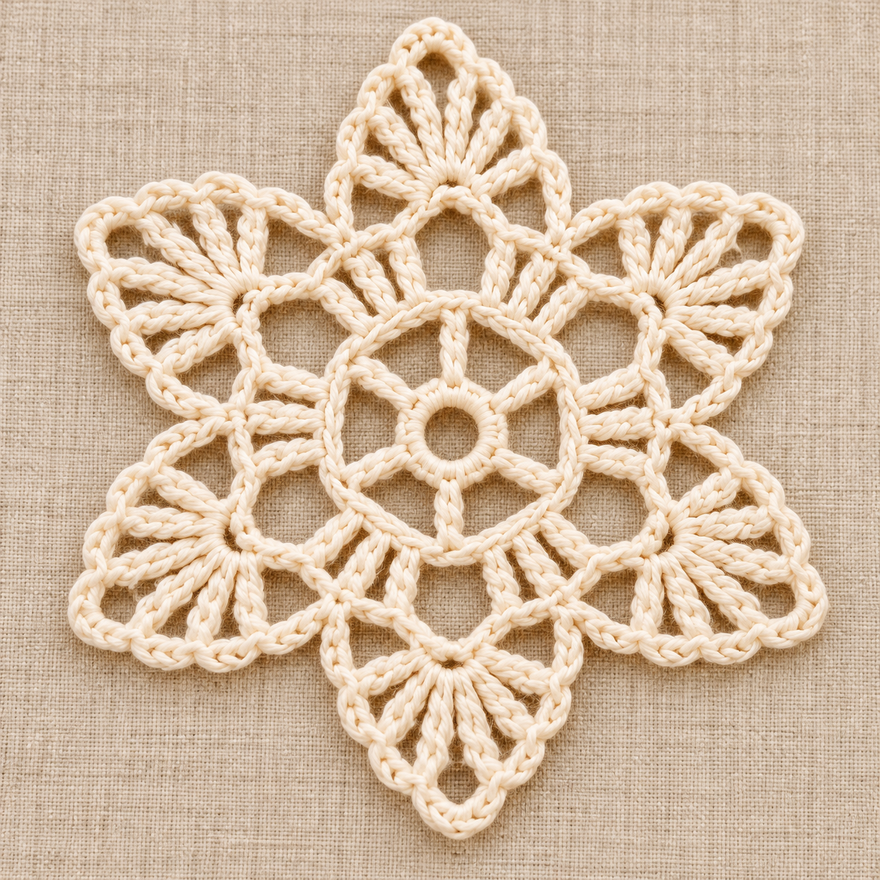 Six-Petal Chain Lace Crochet Flower Chart - finished crochet preview