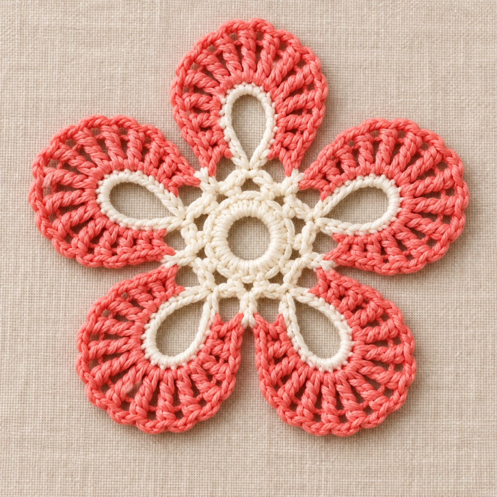 Five Loop Petals Crochet Flower Chart - finished crochet preview