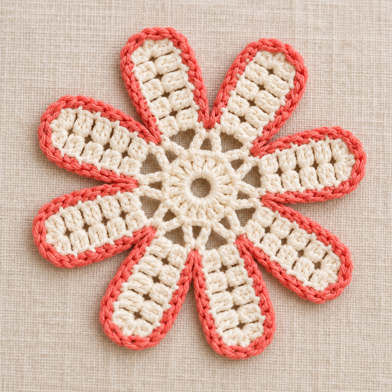 Eight Long Petals Crochet Flower Chart - finished crochet preview