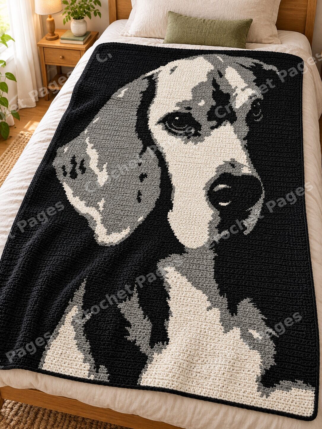 Beagle Portrait crochet blanket large blanket mockup styled in a bedroom