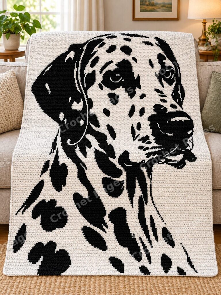 Dalmatian Portrait crochet blanket large blanket mockup draped over a sofa