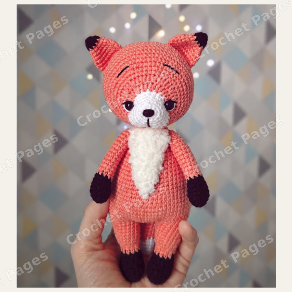Little Fox finished crochet project shown in the actual pattern photographs