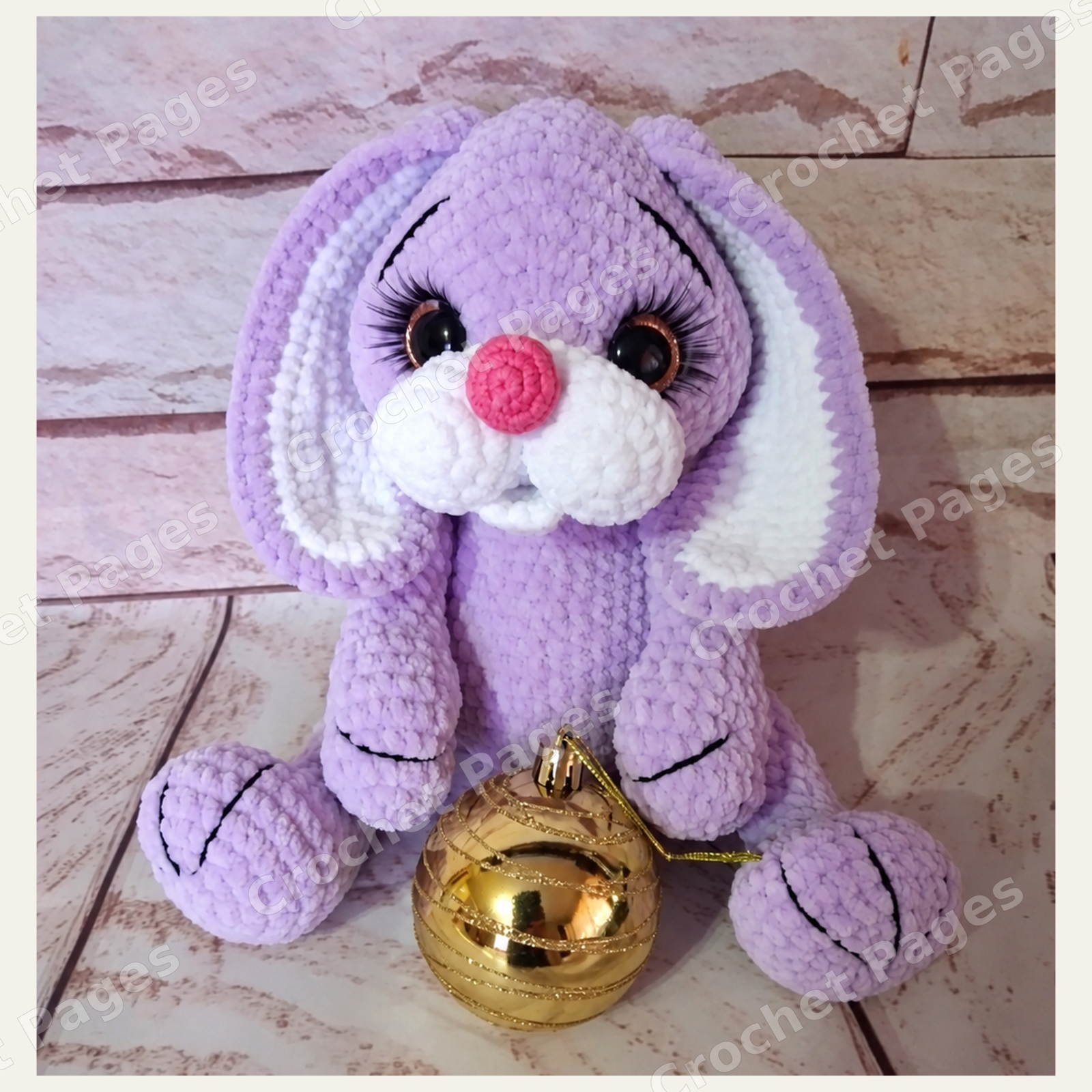 Baby Bunny finished crochet project shown in the actual pattern photographs