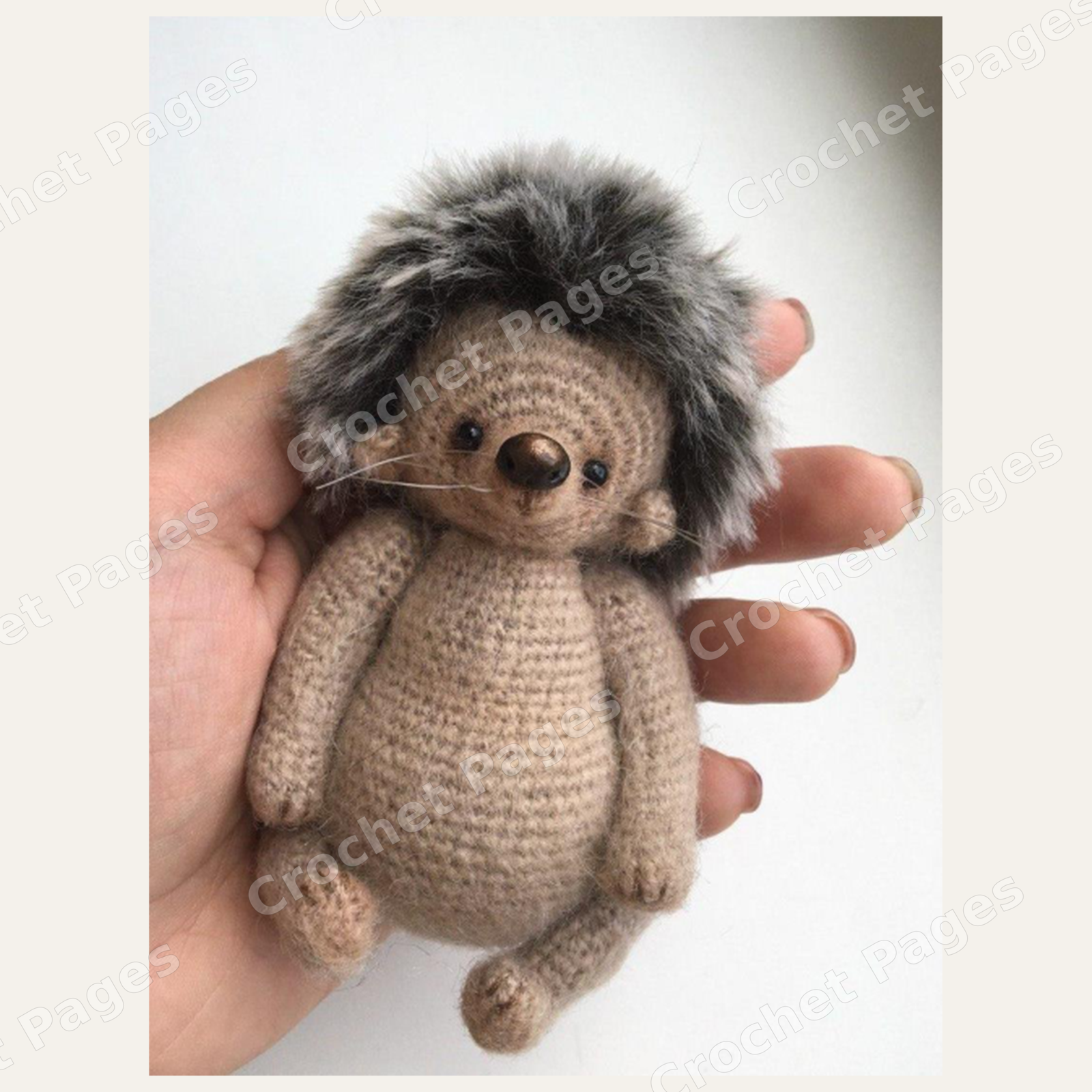 Hedgehog finished crochet project shown in the actual pattern photographs