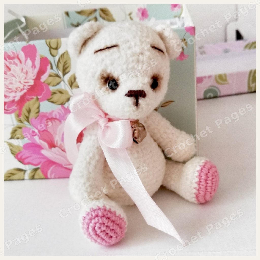 Velour Teddy Bear finished crochet project shown in the actual pattern photographs