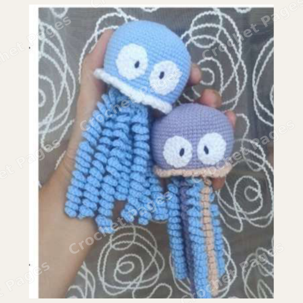 Jellyfish finished crochet project shown in the actual pattern photographs