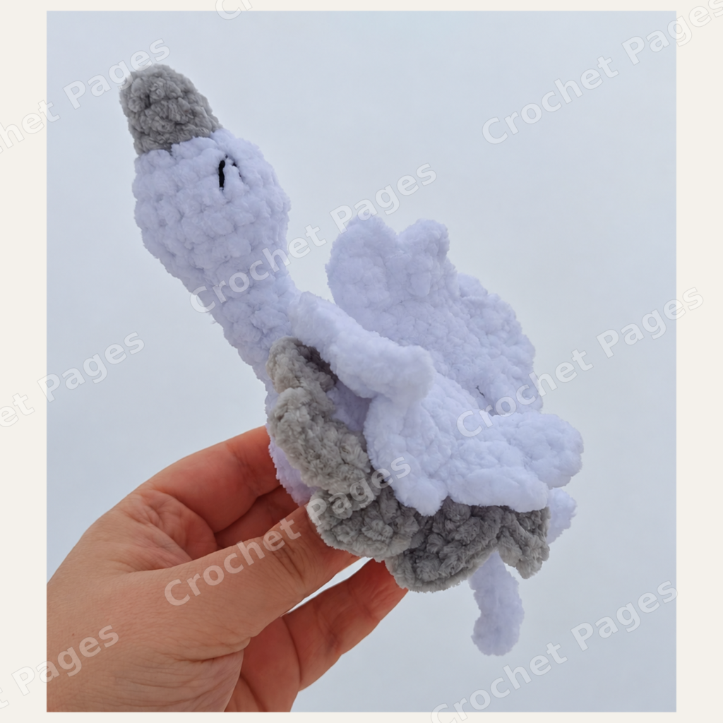 Crane finished crochet project shown in the actual pattern photographs